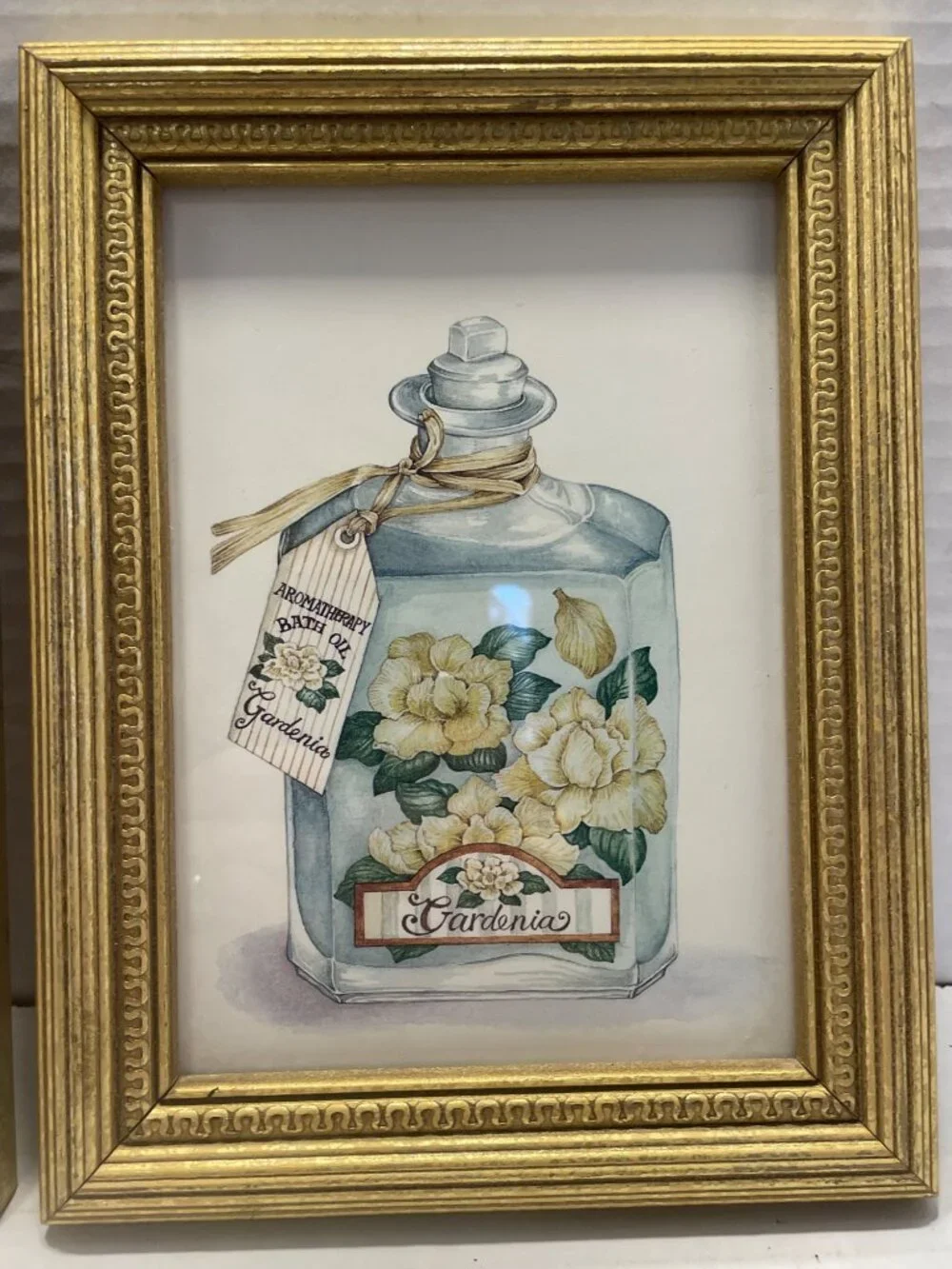 Apothecary prints Bath Oil Bottle in Gold frames Shabby Chic 5x7 Vintage
